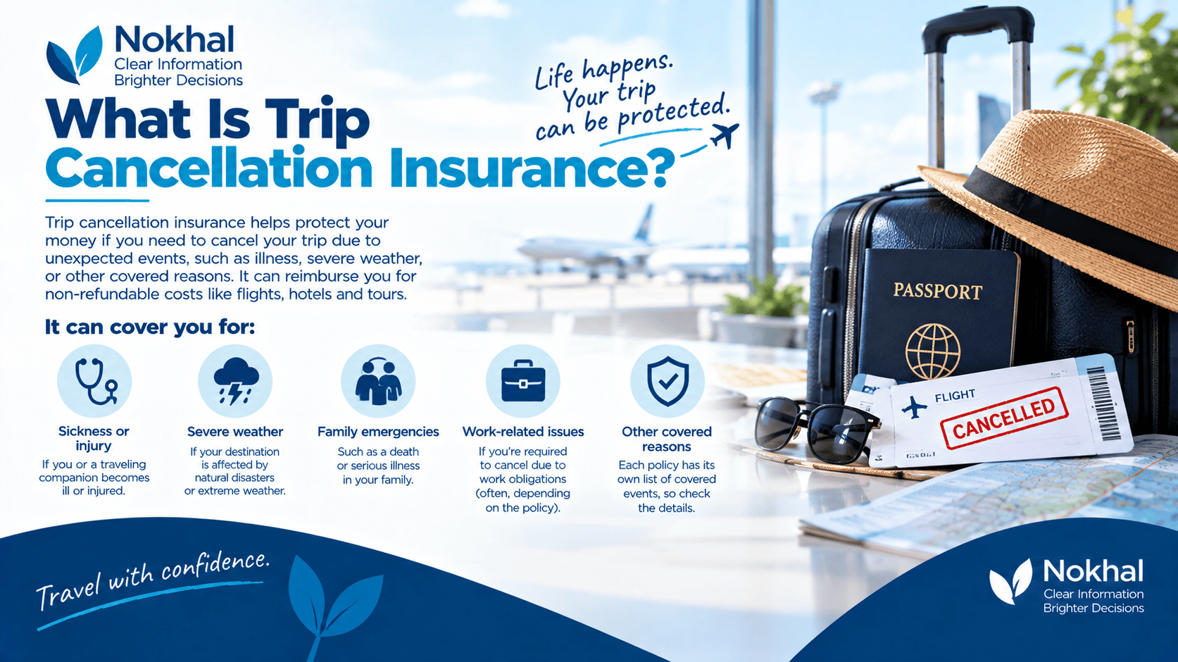 Trip cancellation insurance protecting prepaid travel expenses
