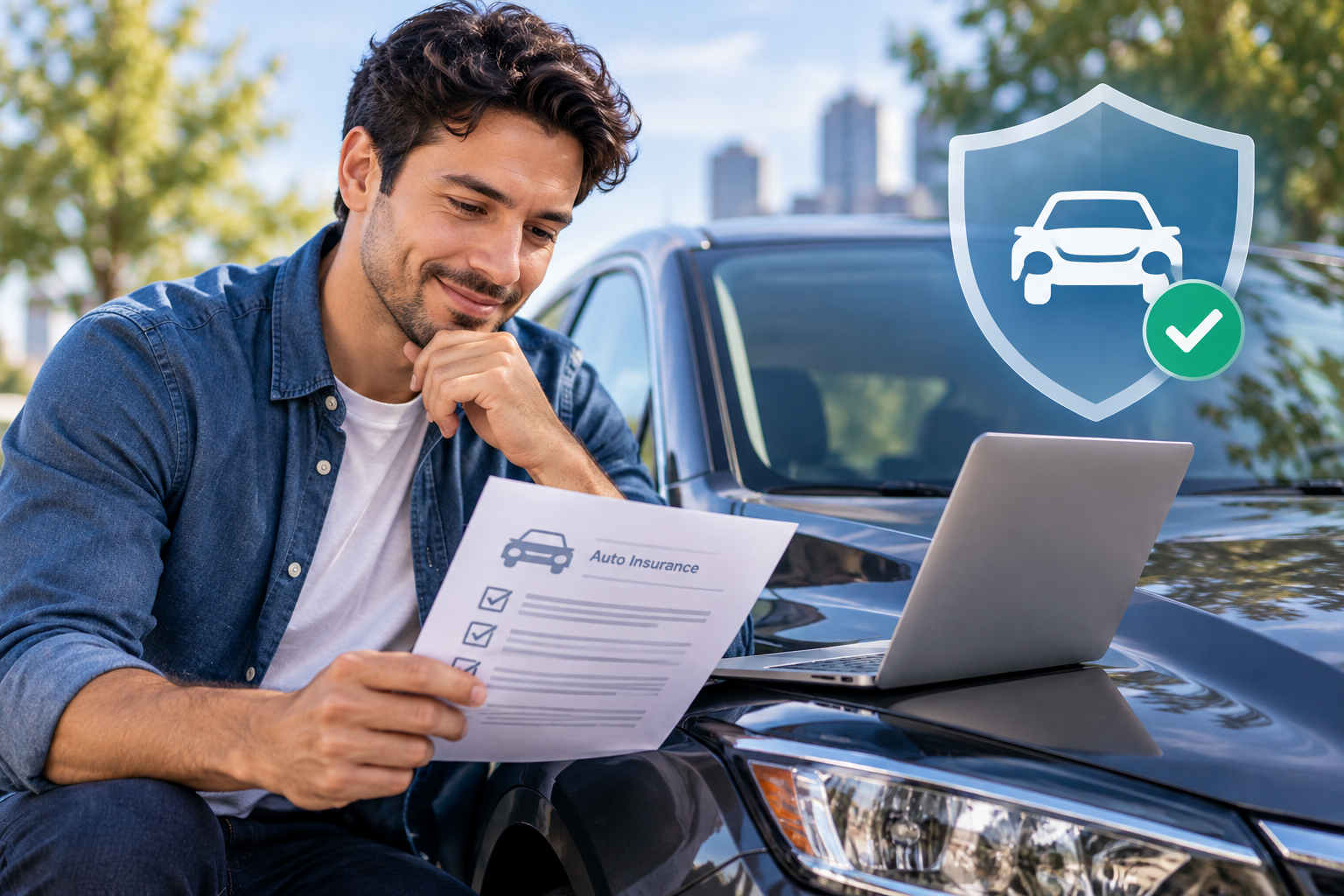 Driver learning about car insurance coverage